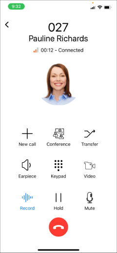 3CX iOS app active call screen with transfer hold mute keypad